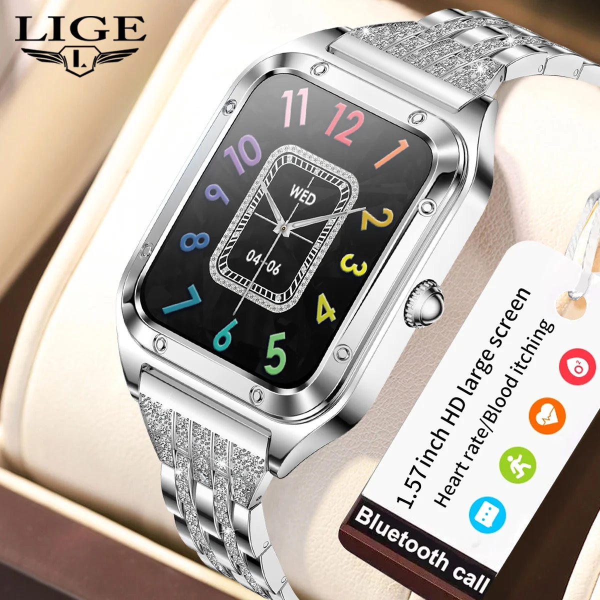 Damen Smartwatch mit 1,57 Zoll Full Touch Screen und Gesundheits-Tracker