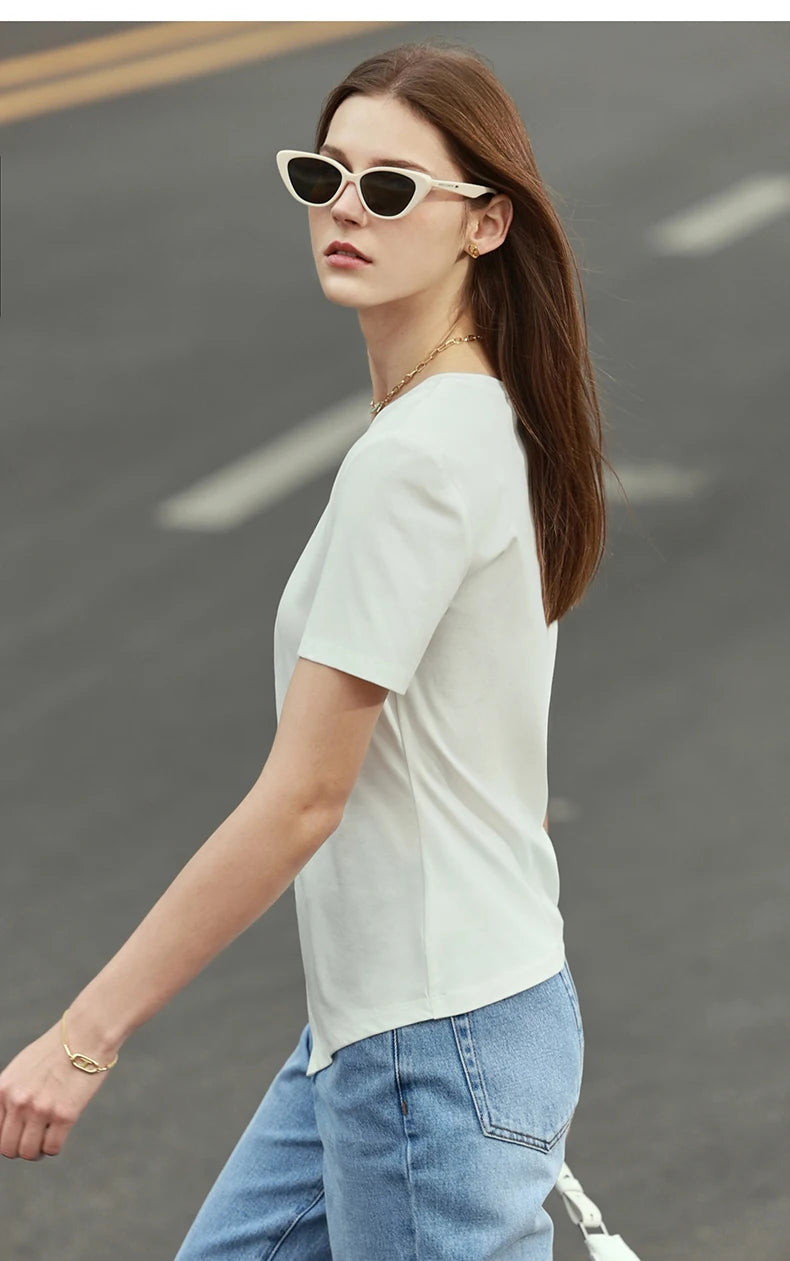 Damen T-Shirt mit asymmetrischem Design und kurzen Ärmeln für den Sommer