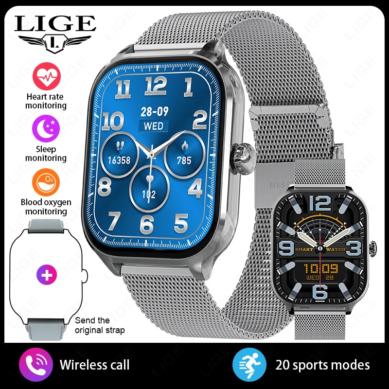 LIGE Smart Watch 2,01" HD-Bildschirm Bluetooth Sprachanruf Multi-Sportmodi Herzfrequenz-Schlafüberwachung Smartwatch für Männer Frauen