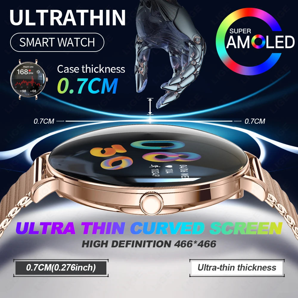 Damen Smartwatch mit 1,43 Zoll AMOLED Display und Herzfrequenzmonitor