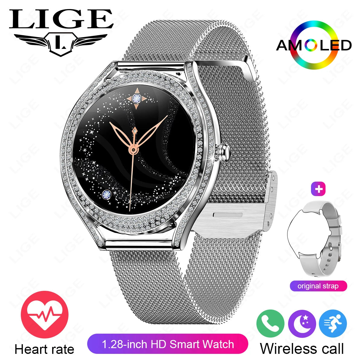 LIGE Neue Frauen Smart Uhr 1,28 Zoll Sport Fitness Armband BT HD Anruf Uhr Wasserdicht Diamant Fall Mode Smartwatch 2025