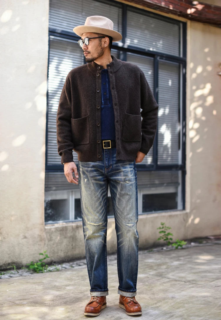 Herren Jeans im Vintage-Stil aus Denim mit Distressed Kanten