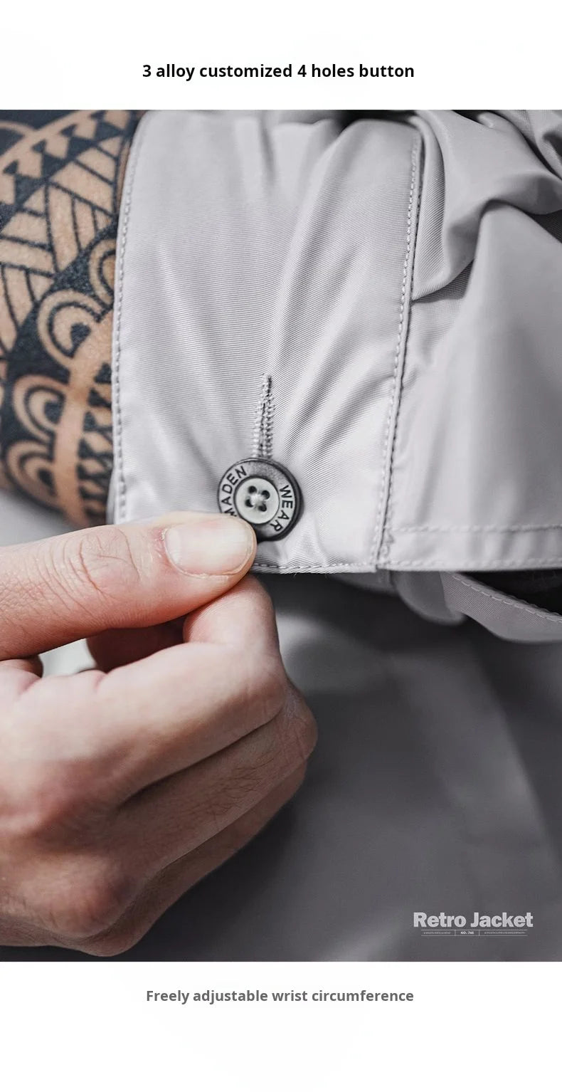 Herren Coach Jacke Vintage Gestickte Buchstaben Reißverschluss Notch-Revers Lässige Oberbekleidung