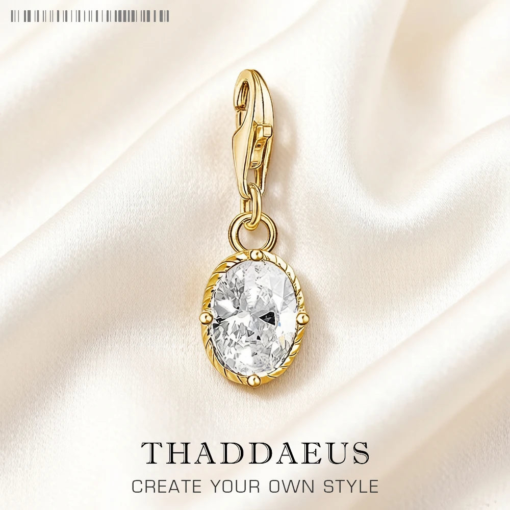 Damen-Charm-Anhänger CZ oval golden trendig Herbst aus Sterlingsilber