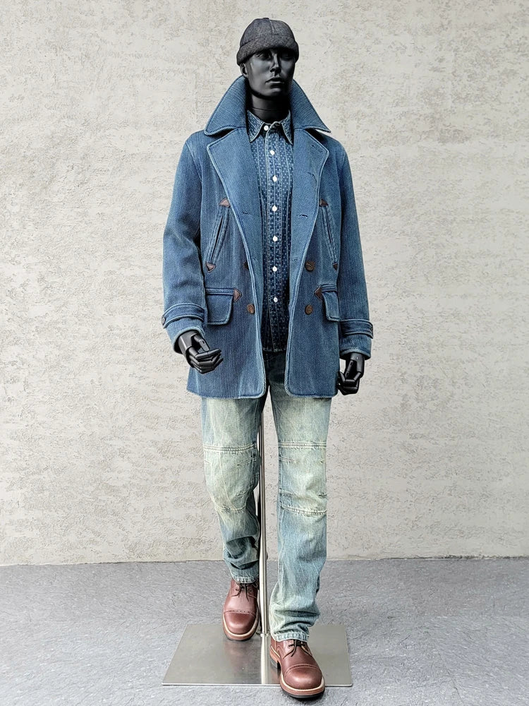 Herren Erbsenmantel im Vintage-Stil aus dicker Baumwolle für Herbst und Winter