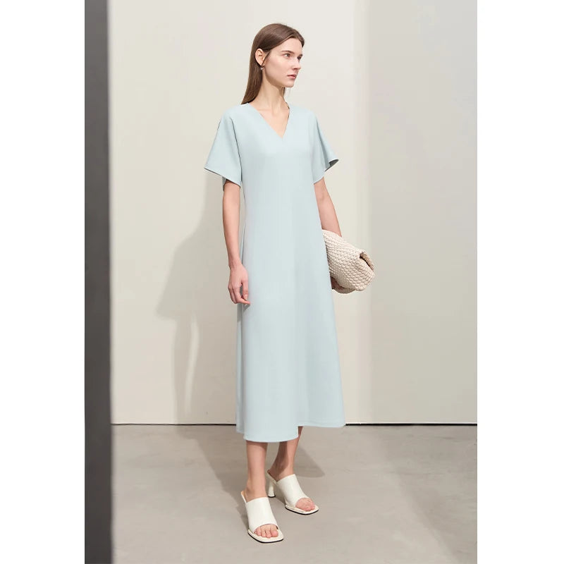 Minimalistisches Damen Kleid Mit V-Ausschnitt A-Linie Lang
