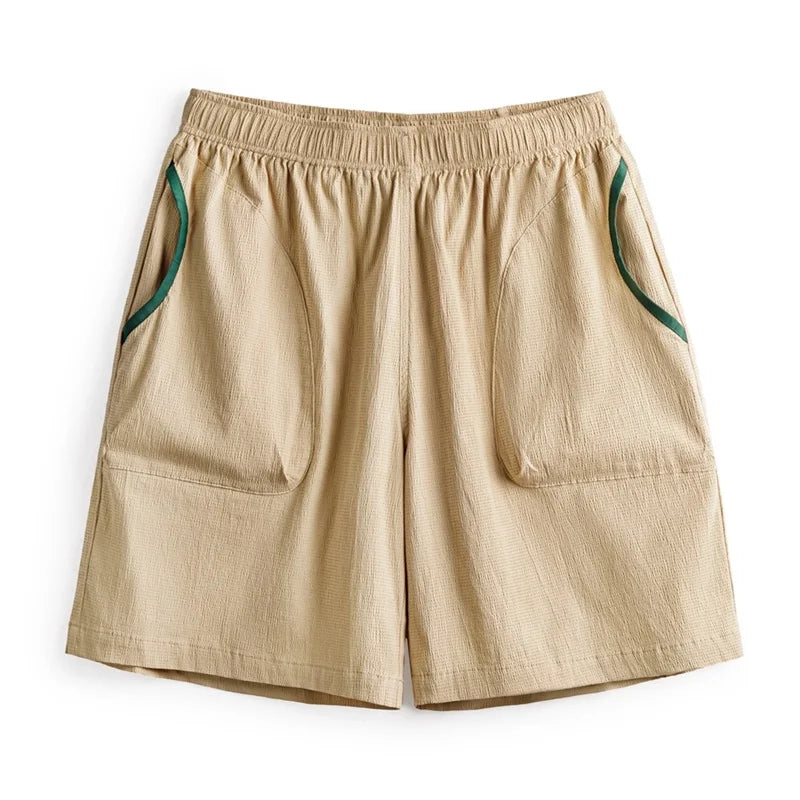 Männer Shorts aus atmungsaktiver Seersucker-Textur mit elastischer Taille und Kontrastfarbe