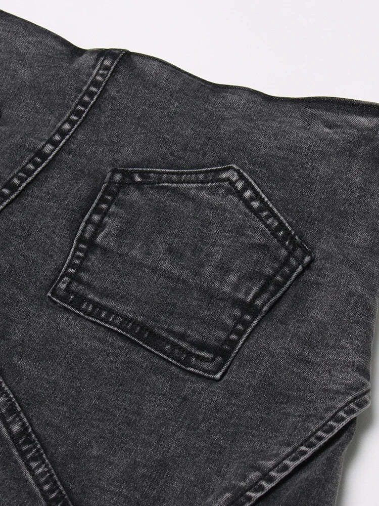Colorblock-Leoparden-Jeans mit Hohldesign für Damen – High-Waist, gespleißte Taschen und weites Bein