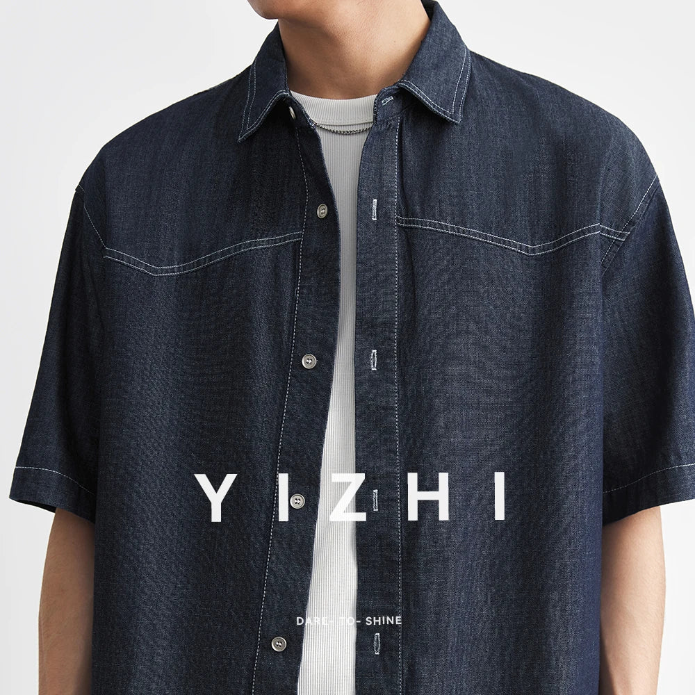 Herren Kurzarm Hemd aus Denim mit Knopf Design im urbanen Trendstyle
