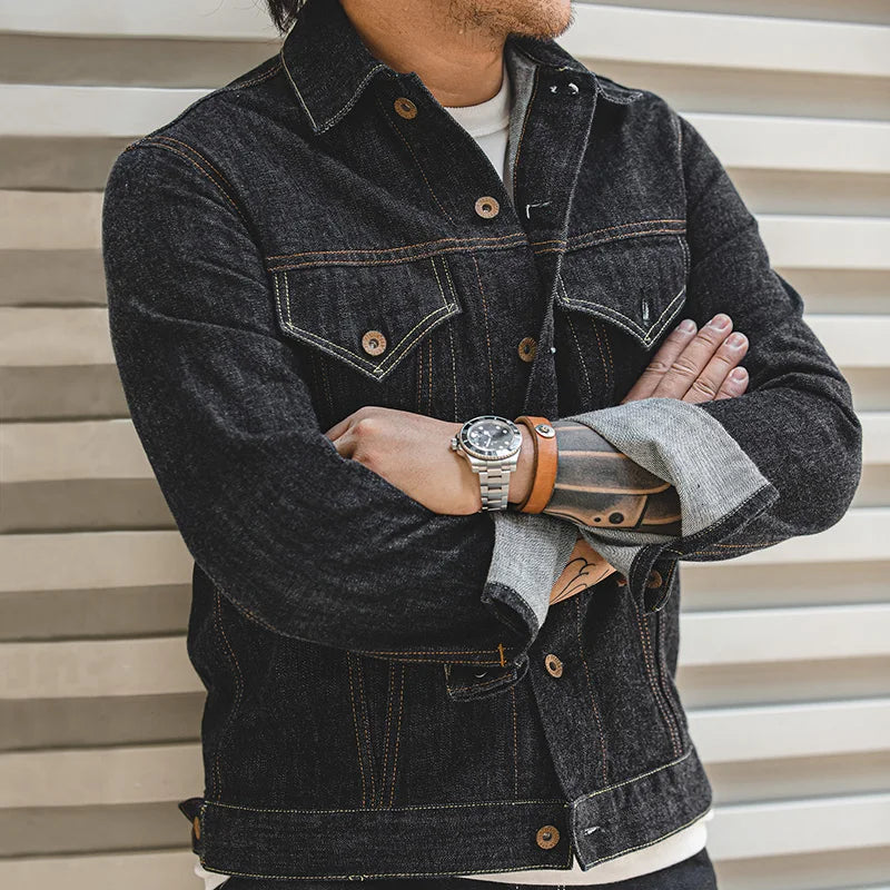 Herren Jeansjacke Vintage 14,8 Unzen Denim Klassisch Slim Fit Mantel