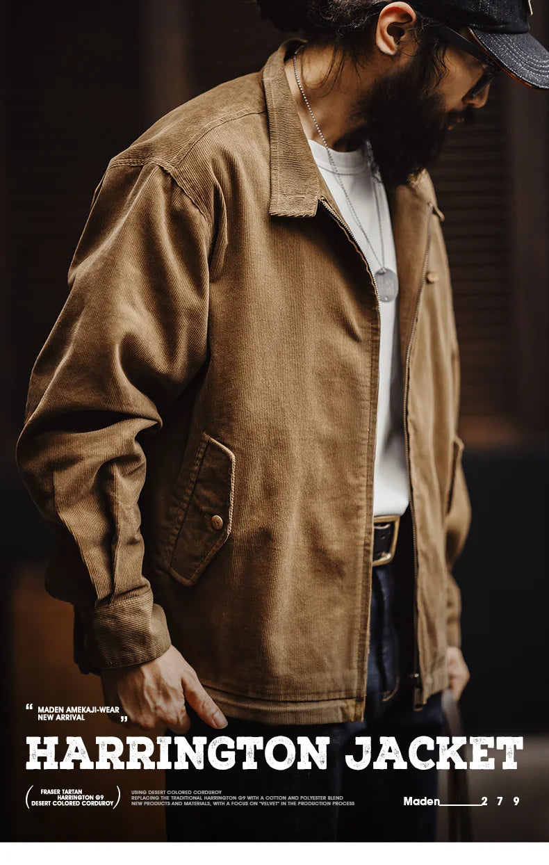 Herren Retro Cord Jacke mit Stehkragen und lässigen Taschen für Herbst