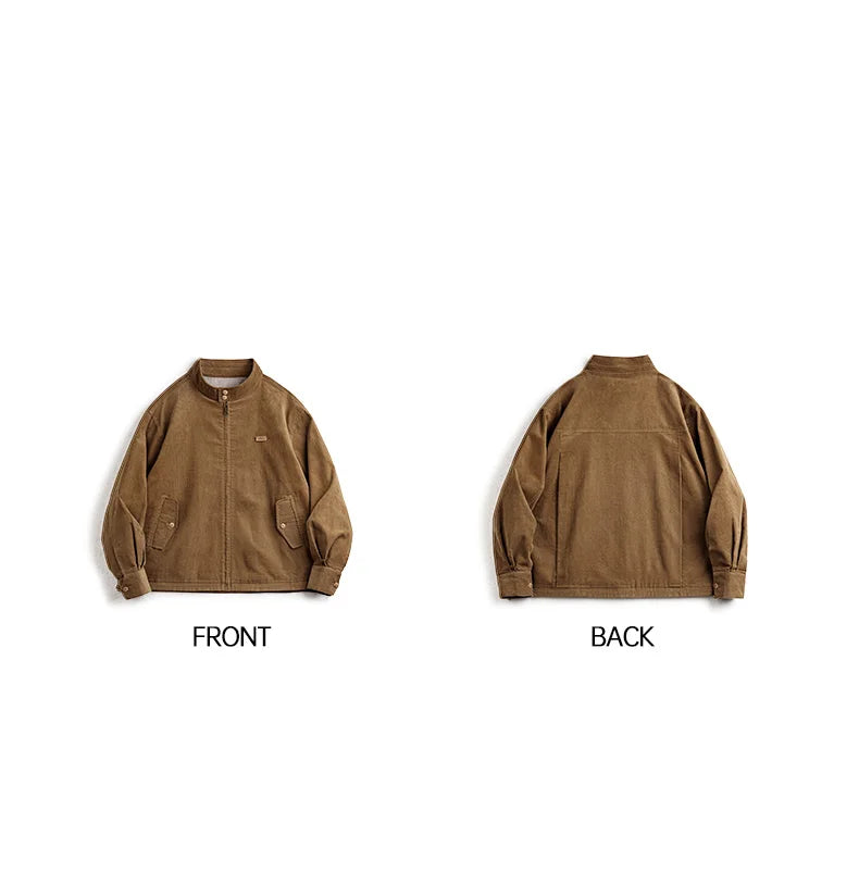 Herren Retro Cord Jacke mit Stehkragen und lässigen Taschen für Herbst