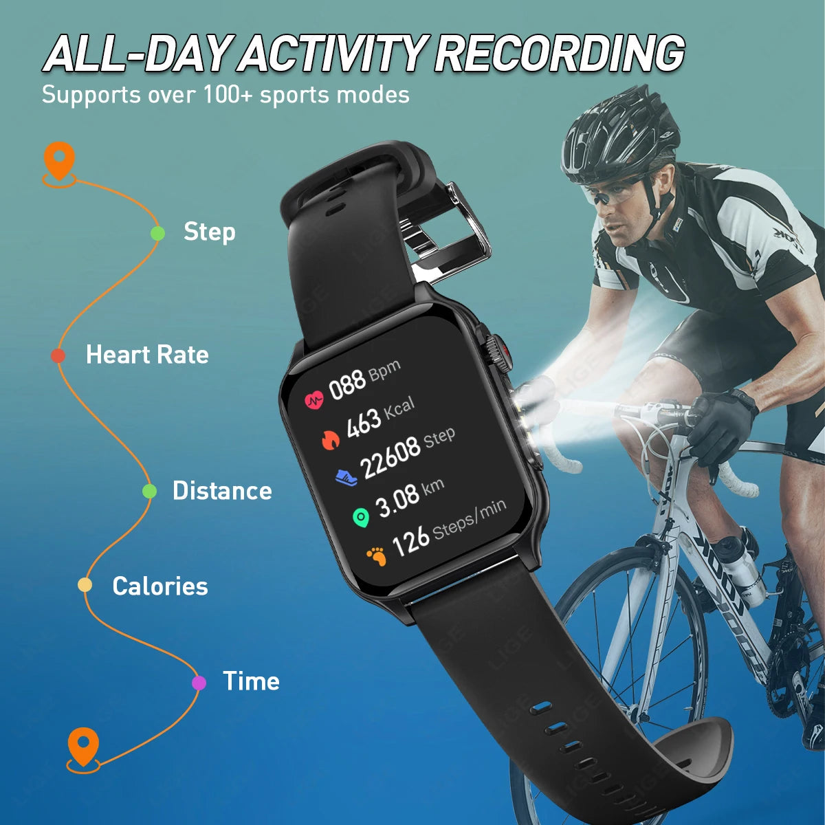 LIGE Neue Für Huawei Xiaomi Smart Uhr Männer Taschenlampe Wasserdichte Outdoor Sport Tracker Bluetooth Anruf Smartwatch 1,96 "bildschirm