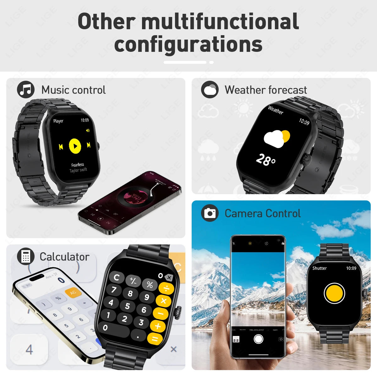 LIGE Smart Watch 2,01" HD-Bildschirm Bluetooth Sprachanruf Multi-Sportmodi Herzfrequenz-Schlafüberwachung Smartwatch für Männer Frauen