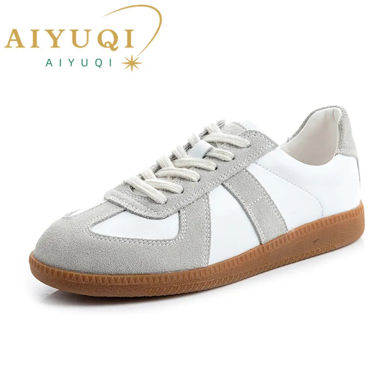 AIYUQI Damen Training Schuhe Leder Metal Toe Cap Flach