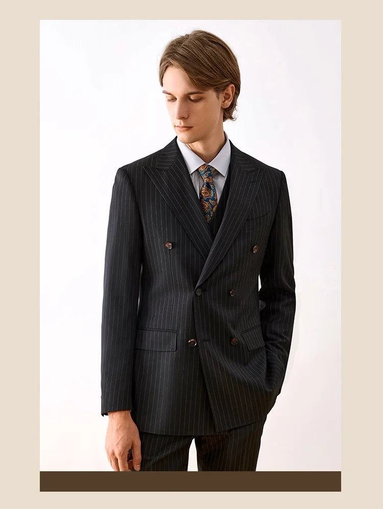 Hochwertiger Herrenanzug in Slim Fit mit schwarzem Sakko, Weste und Hose – ideal für Hochzeiten und festliche Anlässe