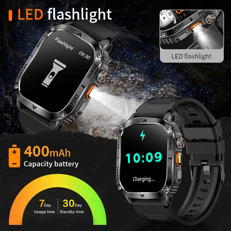 Männer Smartwatch mit 2,01 Zoll HD Bildschirm und Bluetooth-Anruf-Funktion