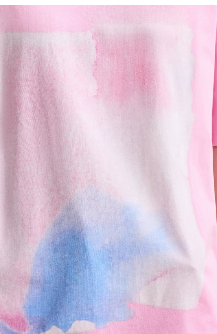 Damen T-Shirts im Minimalismus-Stil mit abstraktem Druck aus Baumwolle