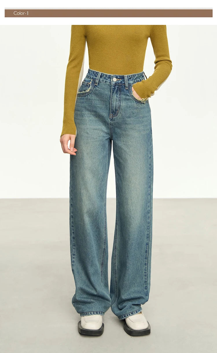 Damen Baggy Jeans im Retro-Stil mit Taschen für das Büro