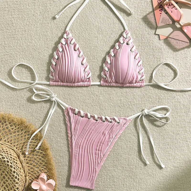 Weißer Push-Up-Bikini im brasilianischen Stil für Damen – ideal für Strand und Pool