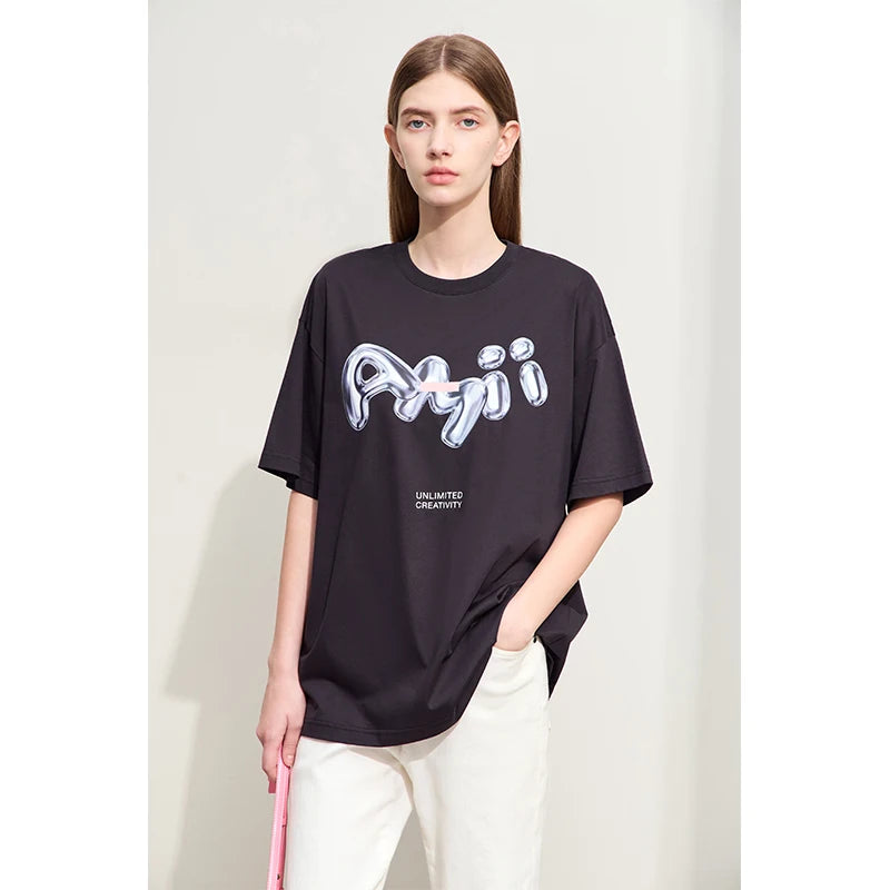 Damen T-Shirts im lässigen Stil mit O-Ausschnitt und modischem Druck