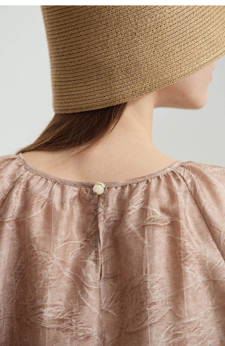 Damen T-Shirt im minimalistischen Sommer-Stil mit Kordelzug und Rundhalsausschnitt