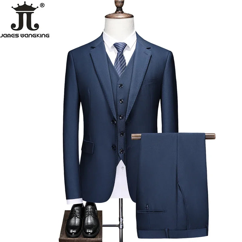 Hochwertiger Herrenanzug 3-teilig: Sakko, Weste, Hose – Eleganter Business- und Hochzeitslook in Uni-Farben