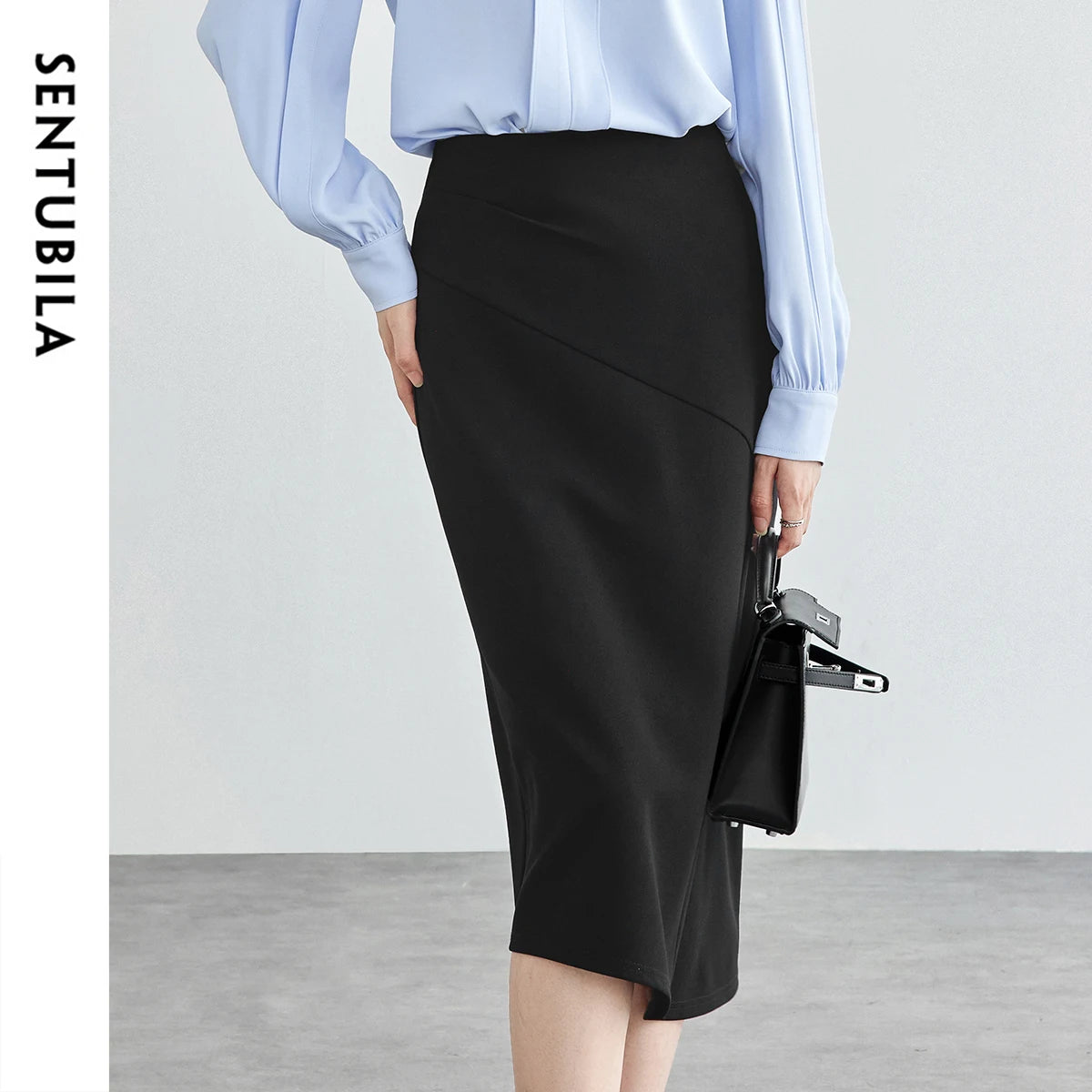 Damen Midirock mit asymmetrischem Schlitz und hoher Taille im klassischen Stil