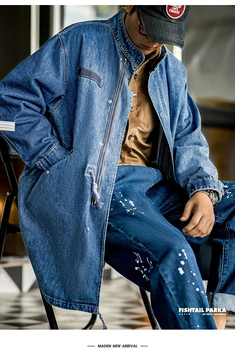 Retro M65 Denim Fischschwanz Trenchcoat – Stilvoller Lässiger Look