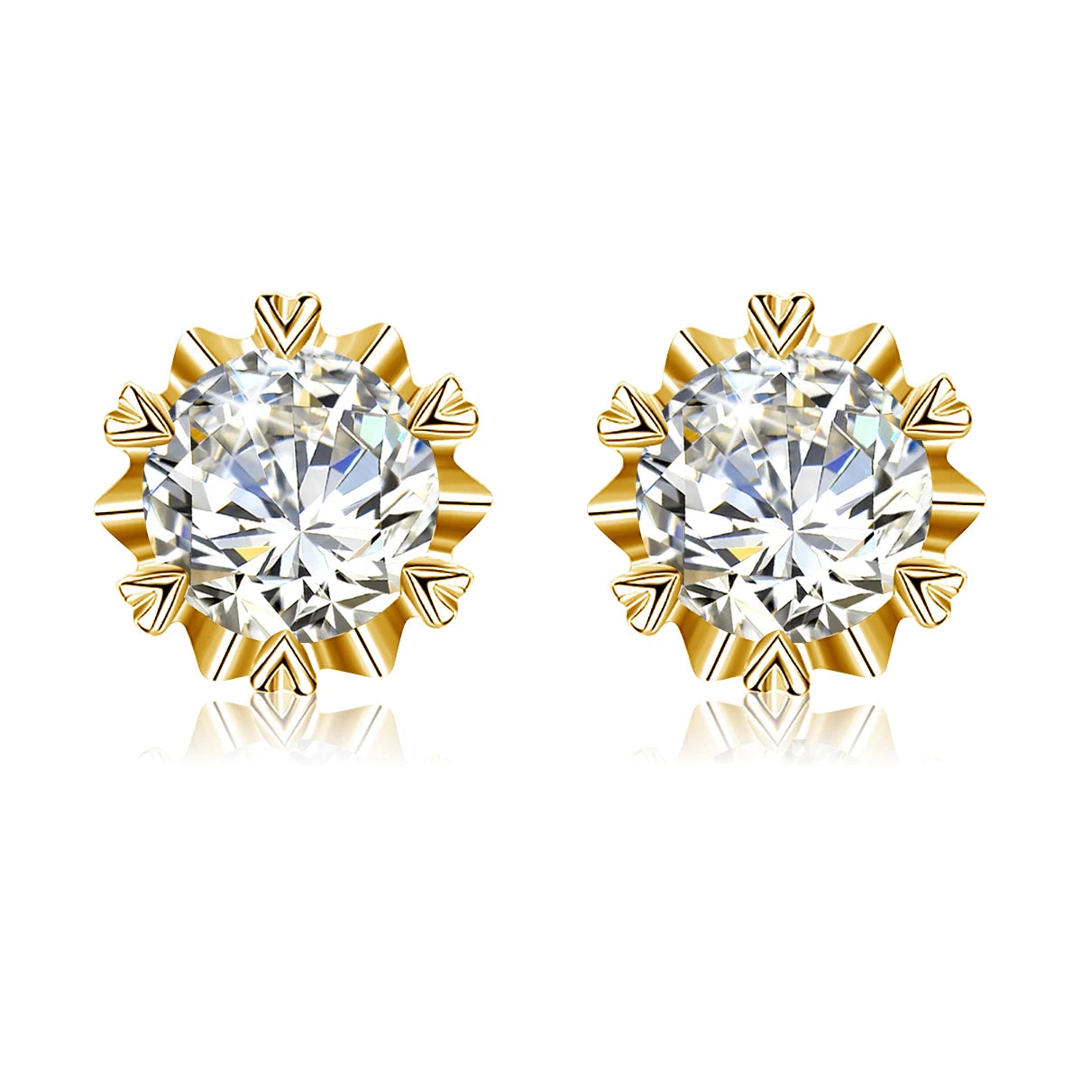 Damen-Moissanit-Ohrstecker mit Zertifikat 1 Ct 6,5 mm Gelbgold-Plattierung Silber 925