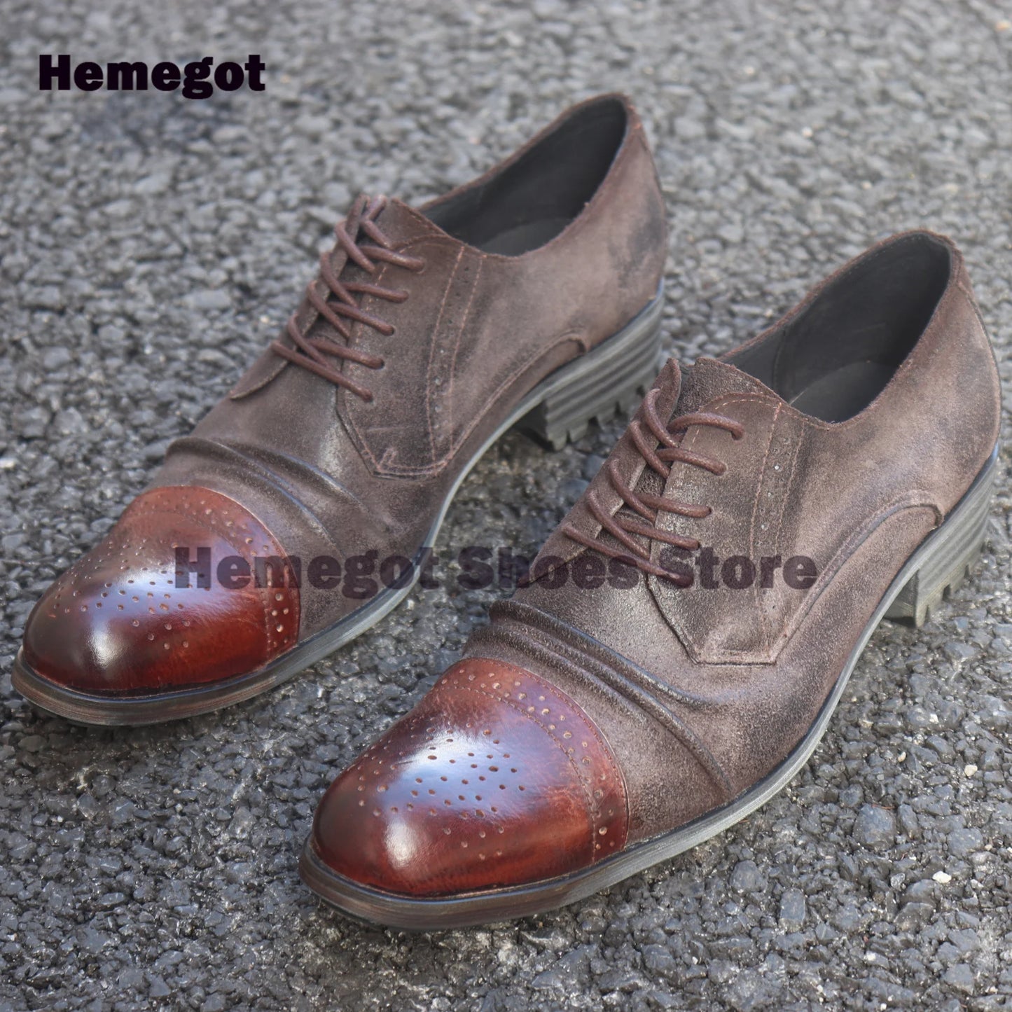Retro Leather Shoes Men's Genuine Leather Lace Up Thick Soled Formal Shoes British Style Trend Handmade Low Top Punk Shoes