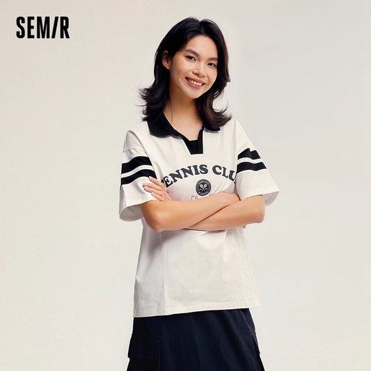 Semir Polo Shirt Frauen mittellange Baumwolle Buchstaben gedruckt Mode Sommer neue lose Kleidung College-Stil