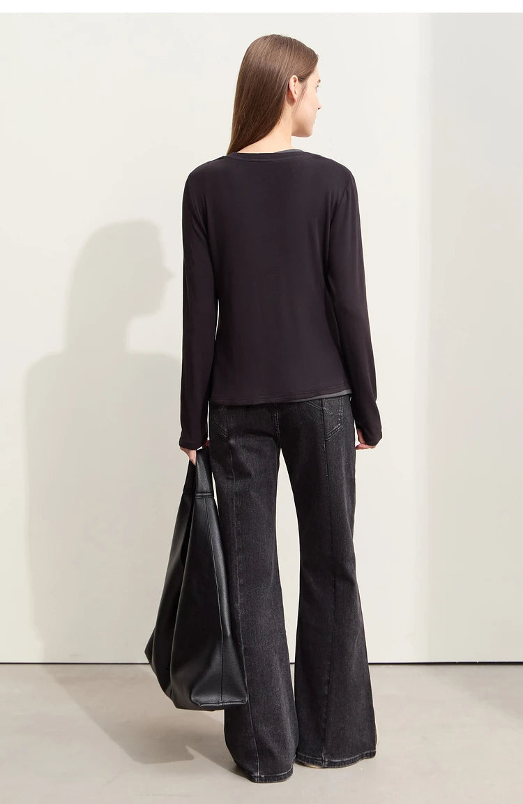 Damen T-Shirts im Minimalismus-Stil mit Patchwork für den Herbst 2024
