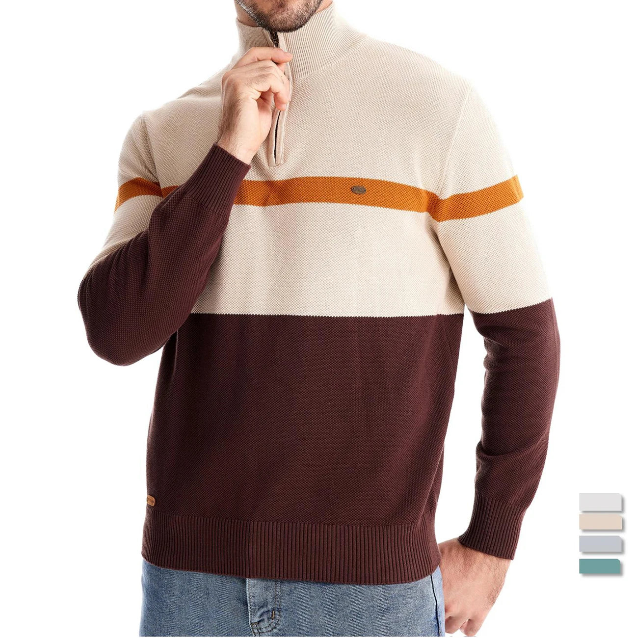 Herren Pullover aus hochwertiger Baumwolle mit Reißverschluss im Mock Neck Stil
