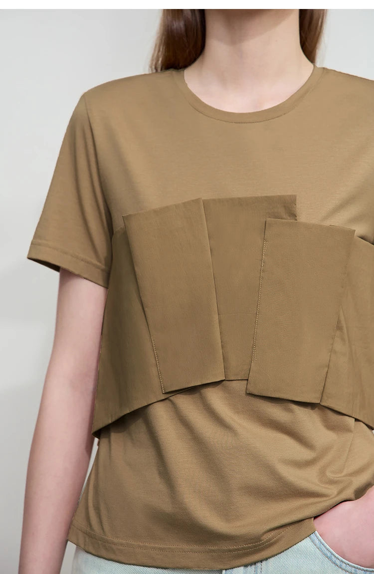 Damen T-Shirt im minimalistischen Stil mit lässigem Komfort und geradem Spleißen