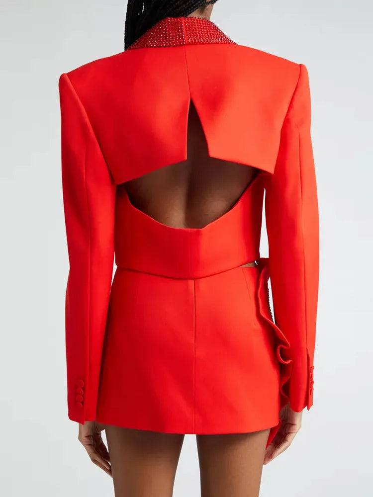 Eleganter Damen-Blazer mit Reverskragen und langen Ärmeln – Patchwork-Design und einreihiger Verschluss für einen lässigen Look.