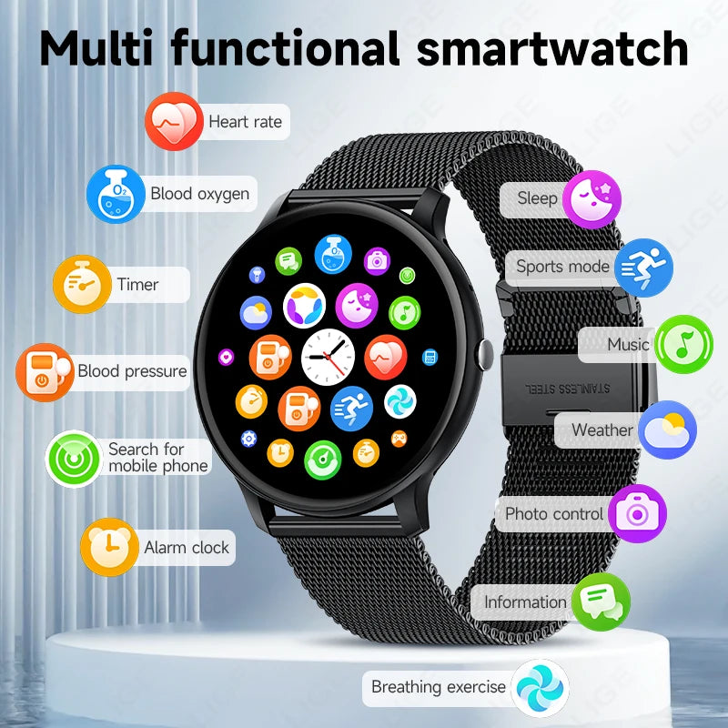 LIGE SOS Smartwatch 1,39 Zoll HD Sprachassistent Bluetooth Anruf Sport Fitness Smart Watch Männer Frauen Für Android IOS 2025 Neue