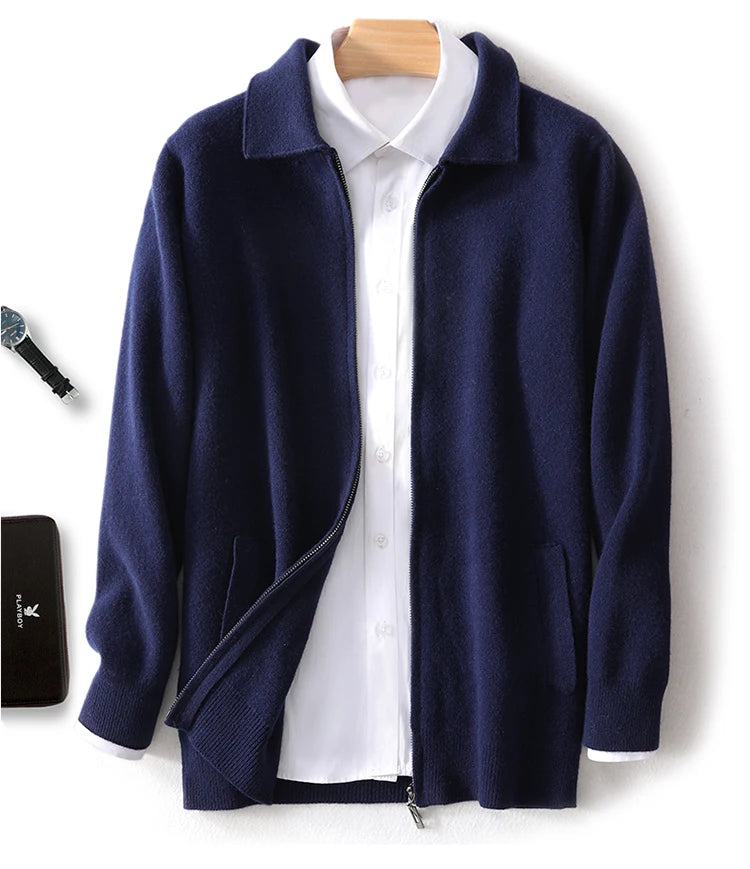 Herbst Winter 100% Hohe Qualität Wolle Strickjacke männer Revers Dicken Zipper Casual Pullover Große Größe Kaschmir Stricken Jacke Männer tops