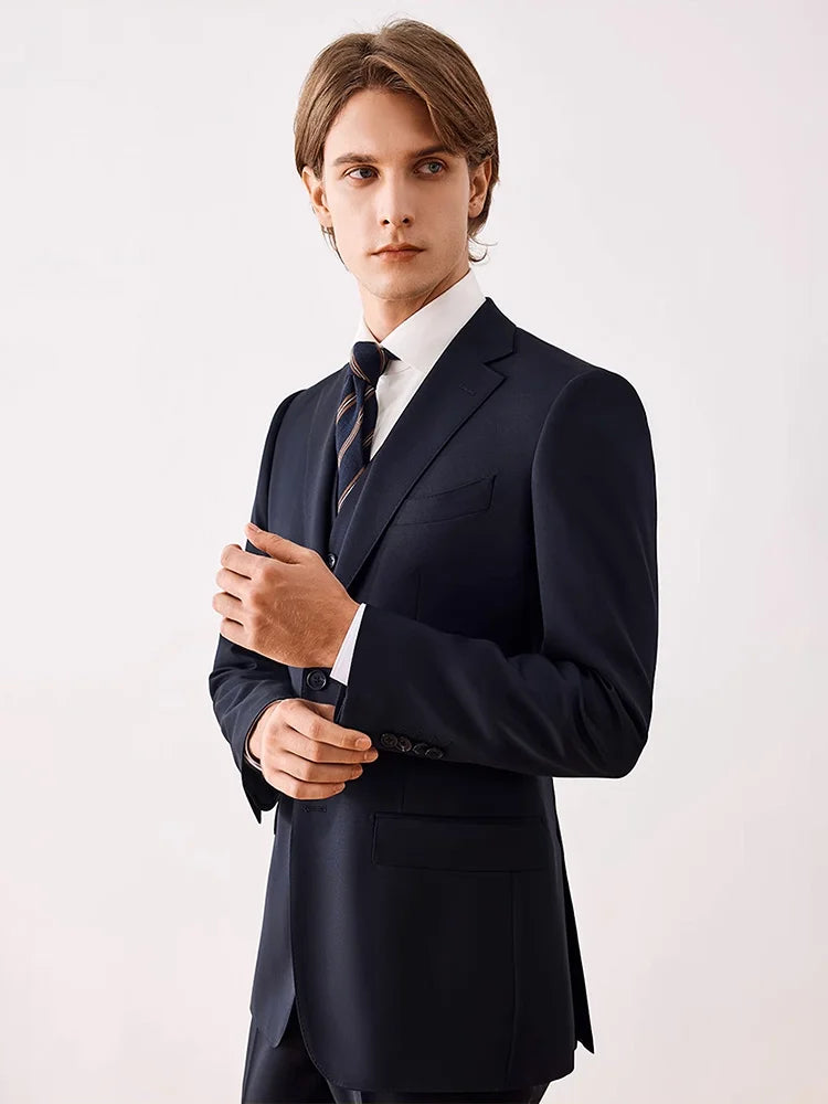 Doppelreihiger Herrenanzug mit schwarzem Streifenmuster aus Wolle – Slim Fit für Hochzeit, Büro und festliche Anlässe
