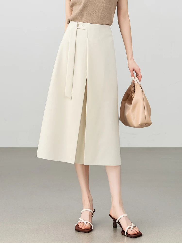 Frauen Midi Rock aus Chiffon mit solidem Patchwork und Schlitzdetails