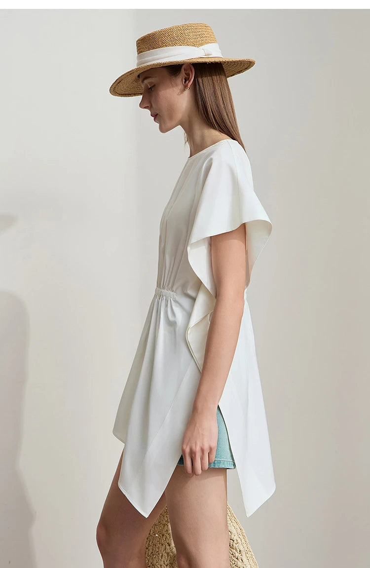 Damen T-Shirt mit rundem Hals und asymmetrischem Design für den Sommer