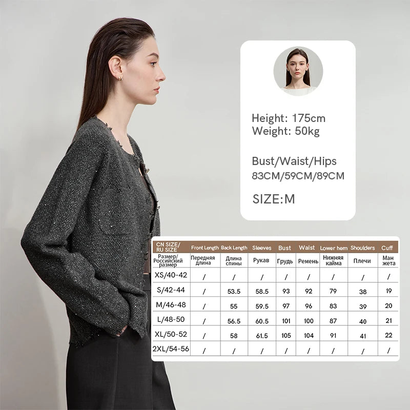 Damen-Strickjacke Rundhals englischer Stil einfarbig elegant Herbst