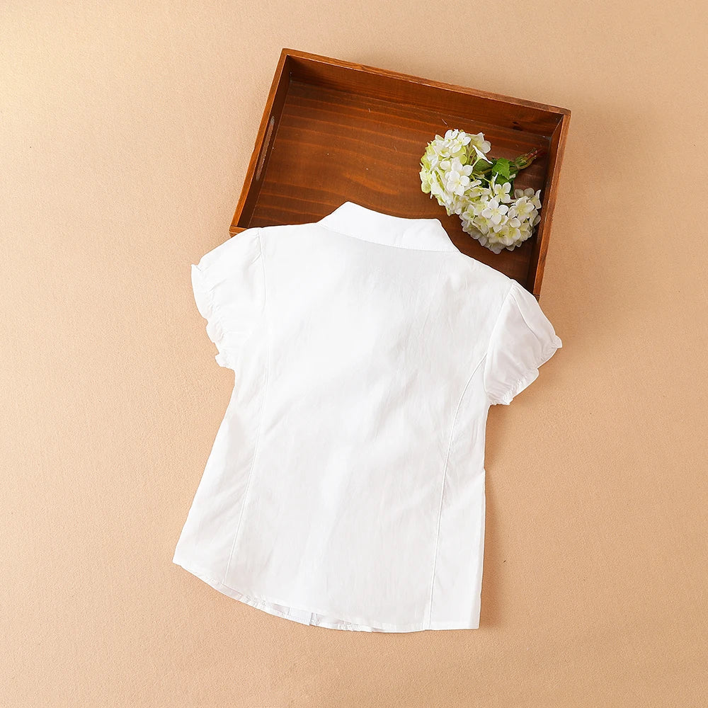 Mädchen Bluse Shirts Sommer Kurzarm Baumwolle Schöne Bogen Kausalen Weiß Tops Für 10-12 Jahre Kinder Kleidung