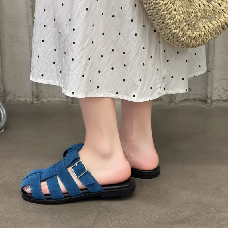 AIYUQI Frauen Geschlossene Zehen Hausschuhe Nicht-slip Schwein Käfig Woven Hausschuhe Für Frauen Große Größe Echtes Leder Sommer Weibliche hausschuhe