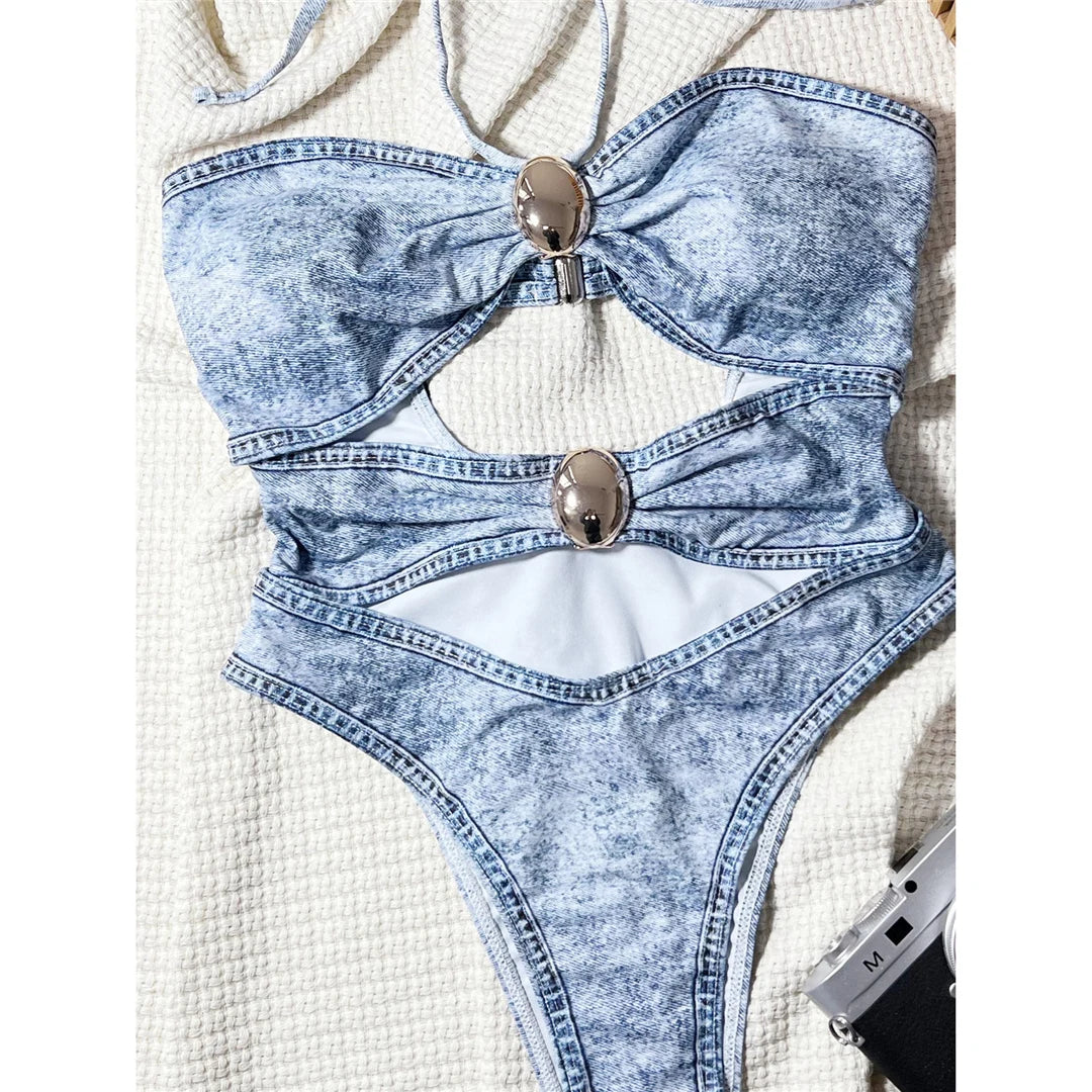 Damen-Badeanzug aus Denim