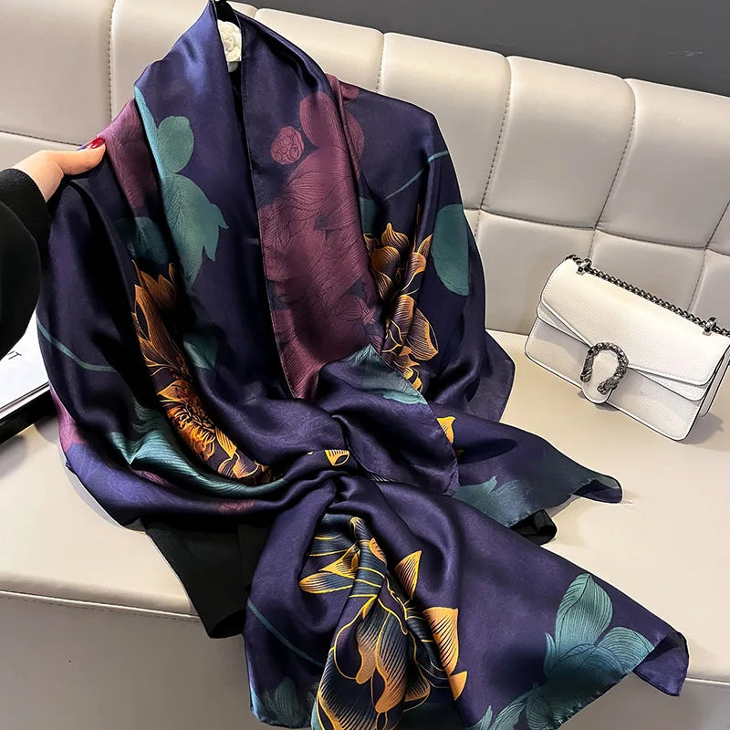 Damen Seidenschal groß Sommer Strand Hijab Turban Foulard Bandana Sonnenschutz