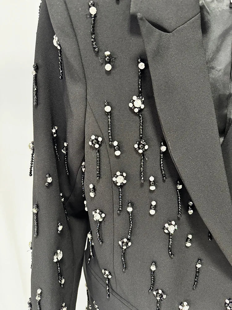 Damen-Blazer locker Perlen Diamanten Verzierung Runway Anzugjacke