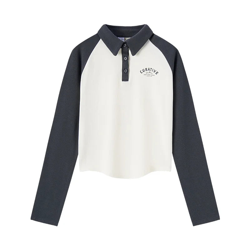 Semir Poloshirt für Damen, kurzer Stil, schmal, farbblockiert, Raglanärmel, 2024, Frühjahr, neues Oberteil mit Buchstabendruck
