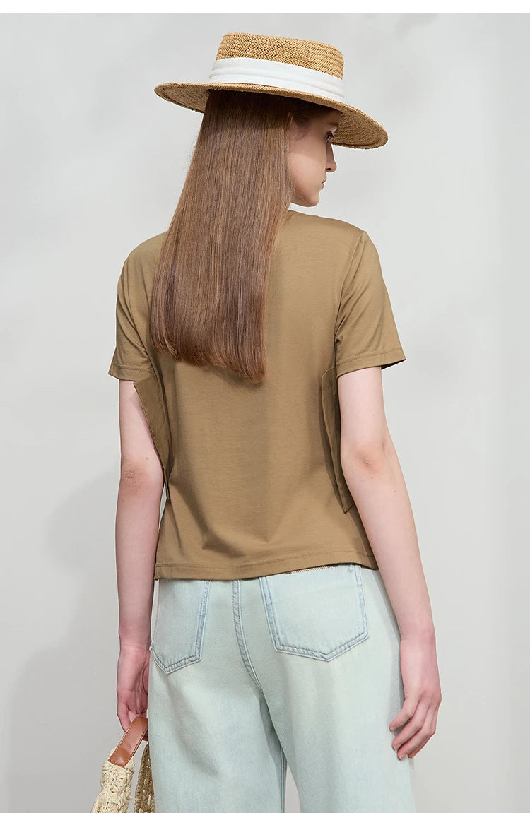Damen T-Shirt im minimalistischen Stil mit lässigem Komfort und geradem Spleißen