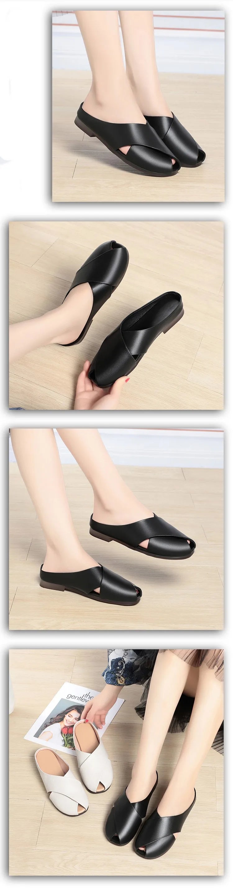 AIYUQI Hausschuhe Frauen Sommer Oberbekleidung Neue Echtes Leder Closed Toe Frauen Hausschuhe Große Größe Nicht-slip Hausschuhe Für frauen